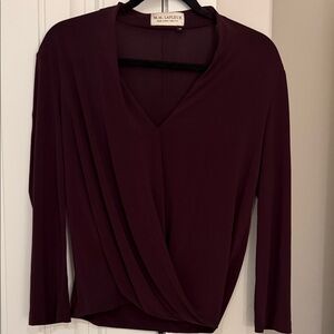 MM Lafleur Burgundy Draped Wrap V-Neck Blouse